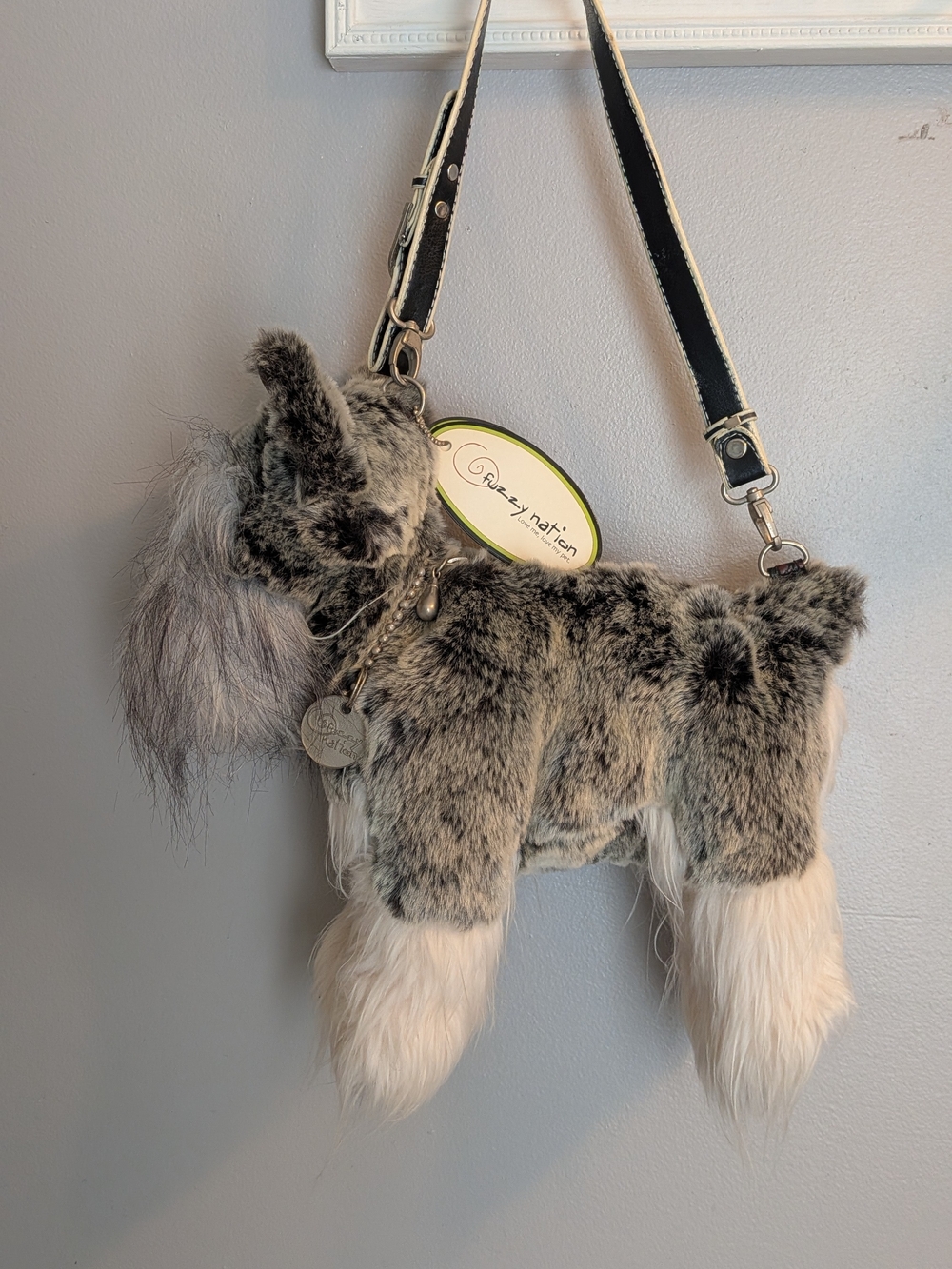 NWT Vintage Fuzzy Nation Miniature Schnauzer Faux Fur Dog Novelty Shoulder Bag